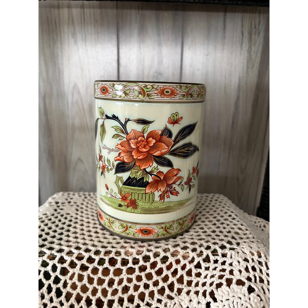 Vintage Daher Long Island NY Floral Metal Tin Canister Made in England 6 inch